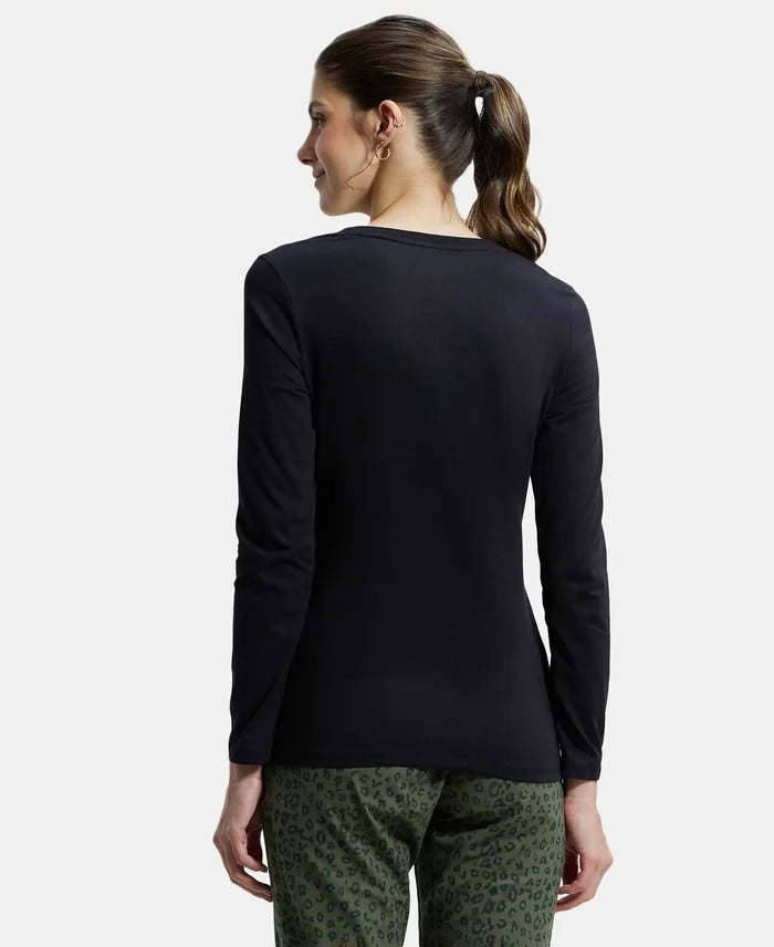 Super Combed Cotton Rich Relaxed Fit Solid Round Neck Full Sleeve T-Shirt - Black-3
