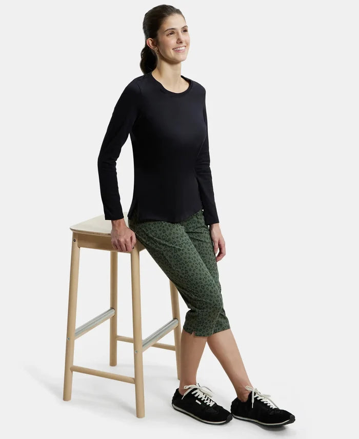 Super Combed Cotton Rich Relaxed Fit Solid Round Neck Full Sleeve T-Shirt - Black-6