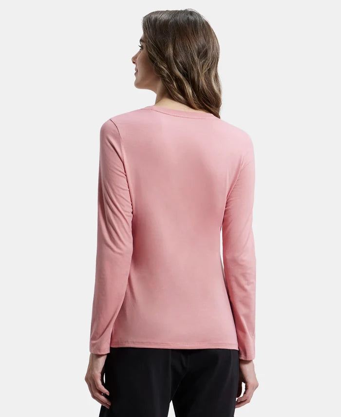 Super Combed Cotton Rich Relaxed Fit Solid Round Neck Full Sleeve T-Shirt - Brandied Apricot-3