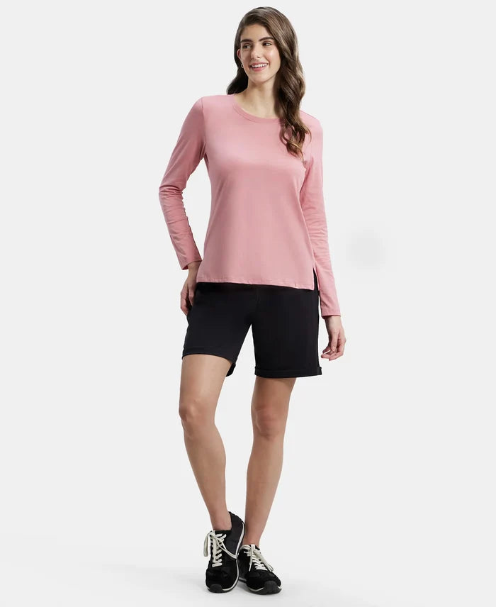 Super Combed Cotton Rich Relaxed Fit Solid Round Neck Full Sleeve T-Shirt - Brandied Apricot-4