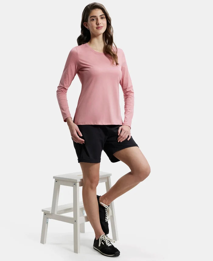 Super Combed Cotton Rich Relaxed Fit Solid Round Neck Full Sleeve T-Shirt - Brandied Apricot-6