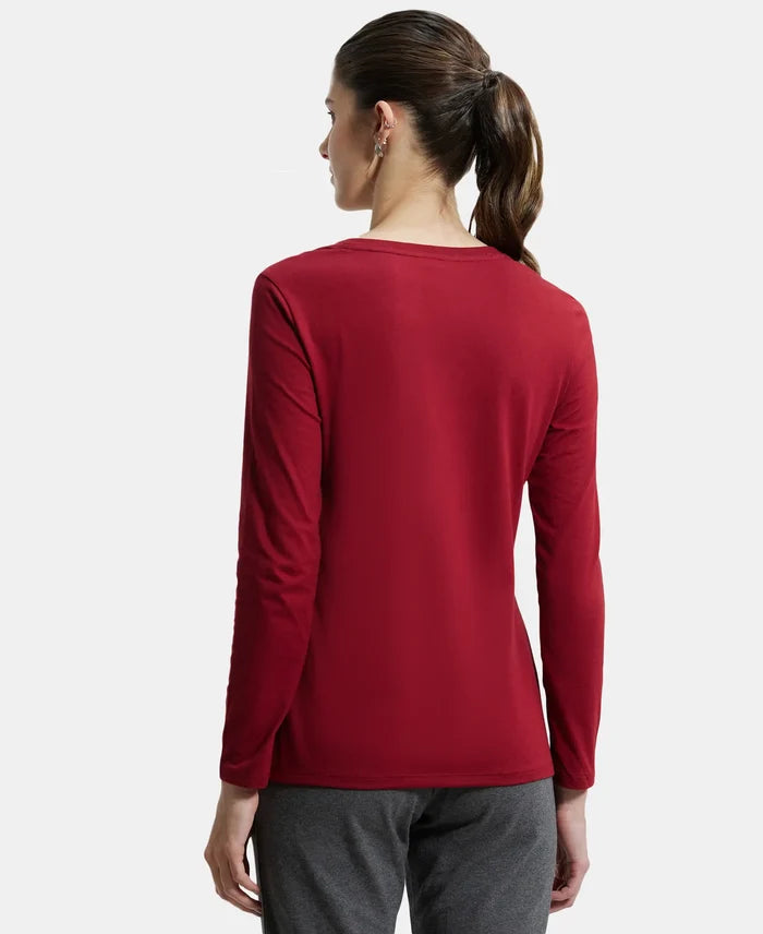 Super Combed Cotton Rich Relaxed Fit Solid Round Neck Full Sleeve T-Shirt - Rhubarb-3