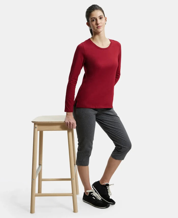 Super Combed Cotton Rich Relaxed Fit Solid Round Neck Full Sleeve T-Shirt - Rhubarb-6