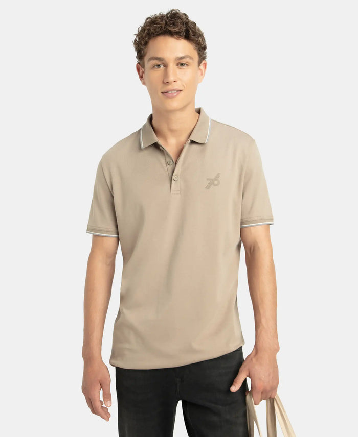 Super Combed Cotton Rich Solid Half Sleeve Polo T-Shirt - Desert Taupe