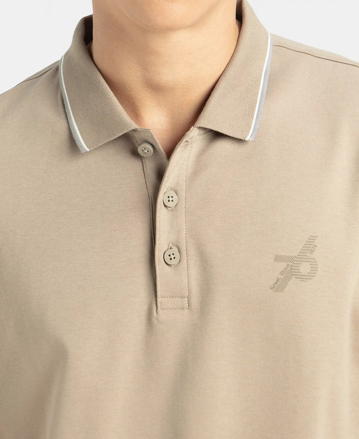 Super Combed Cotton Rich Solid Half Sleeve Polo T-Shirt - Desert Taupe
