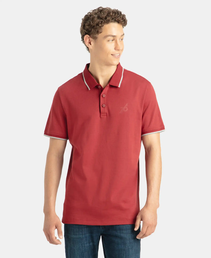 Super Combed Cotton Rich Solid Half Sleeve Polo T-Shirt - Sundried Tomato