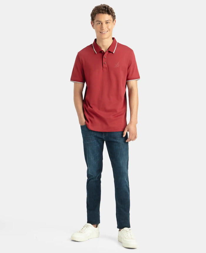 Super Combed Cotton Rich Solid Half Sleeve Polo T-Shirt - Sundried Tomato