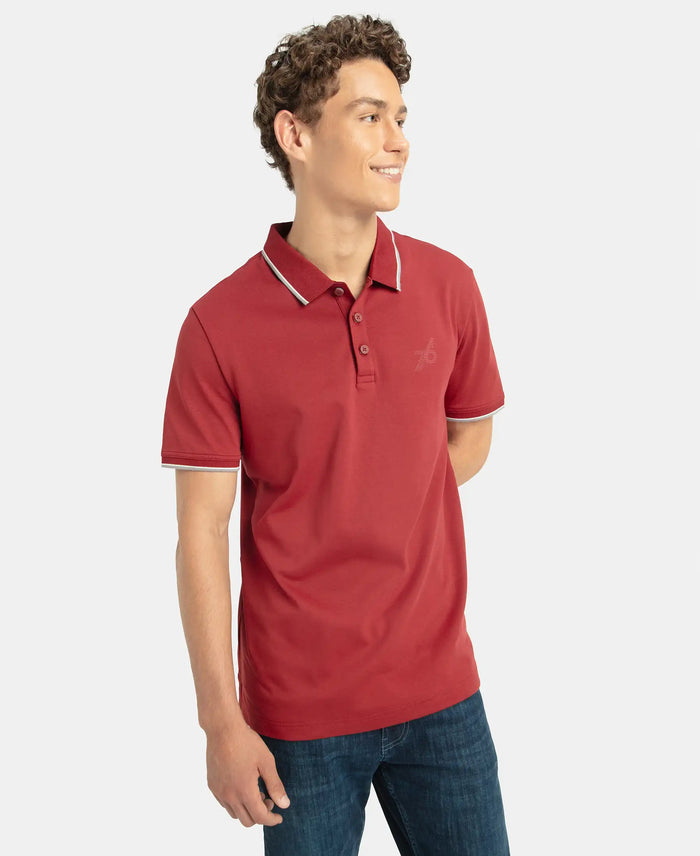 Super Combed Cotton Rich Solid Half Sleeve Polo T-Shirt - Sundried Tomato