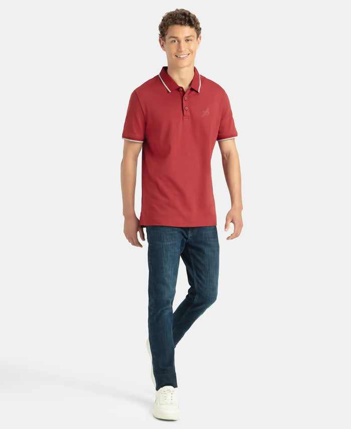 Super Combed Cotton Rich Solid Half Sleeve Polo T-Shirt - Sundried Tomato