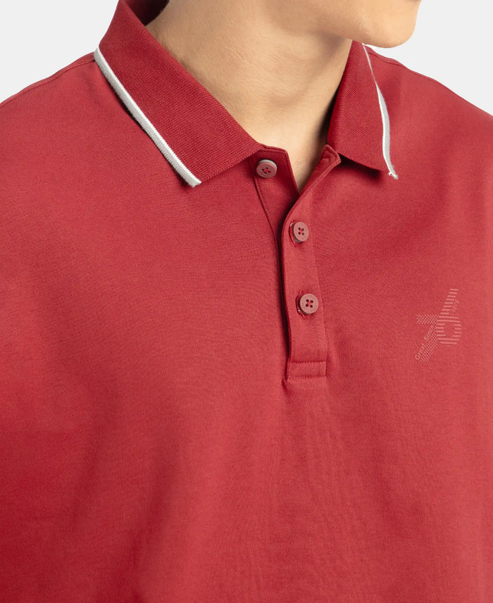 Super Combed Cotton Rich Solid Half Sleeve Polo T-Shirt - Sundried Tomato