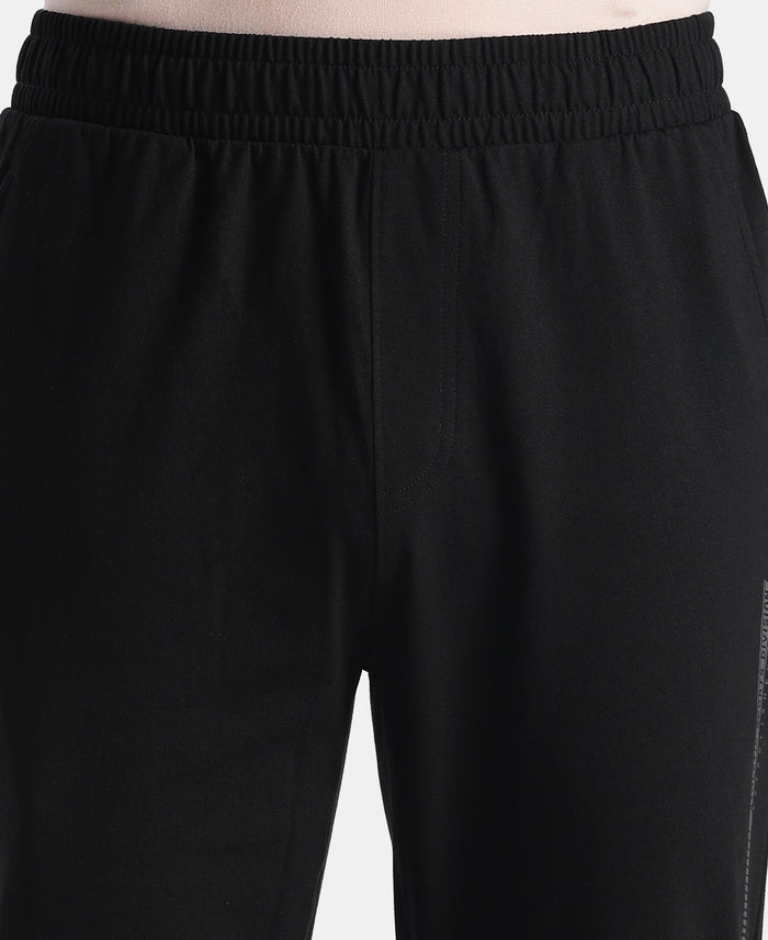 Super Combed Cotton Rich Straight Fit Trackpants with Side and Zipper Media Pockets - Black