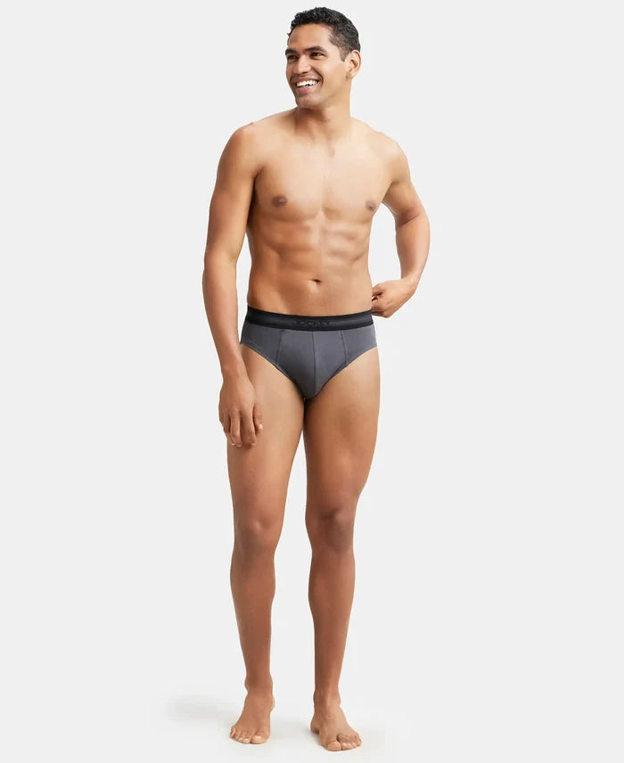 Super Combed Cotton Solid Brief with Stay Fresh Treatment - Ashphalt-5