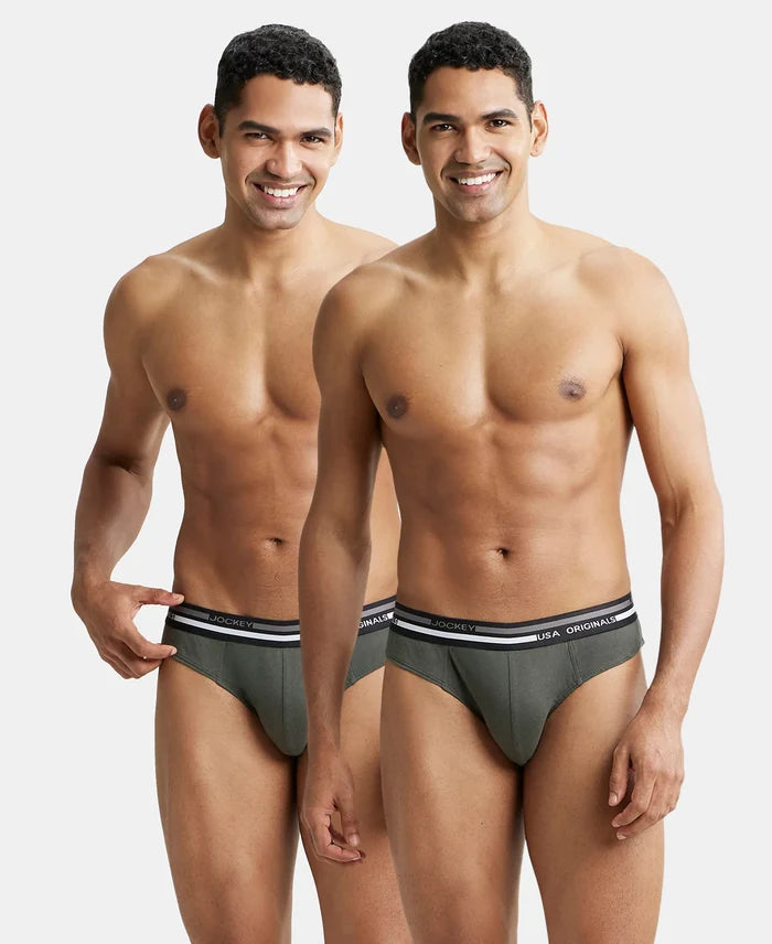 Super Combed Cotton Solid Brief with Ultrasoft Waistband - Deep Olive-1