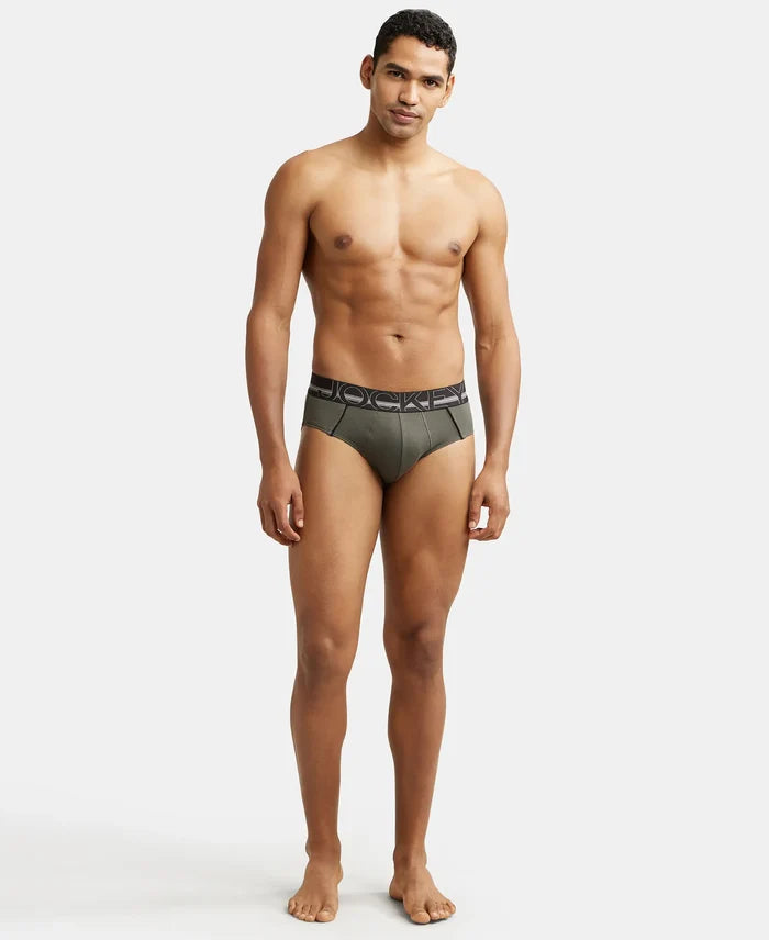 Super Combed Cotton Solid Brief with Ultrasoft Waistband - Deep Olive-5