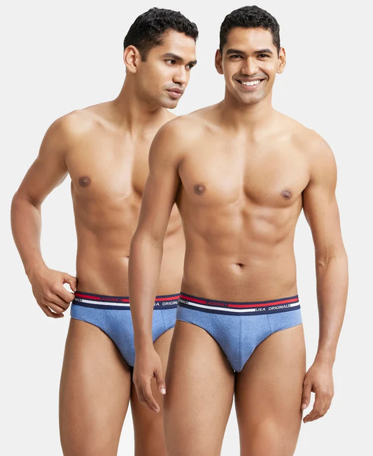 Super Combed Cotton Solid Brief with Ultrasoft Waistband - Light Denim Melange-1