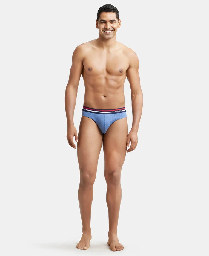 Super Combed Cotton Solid Brief with Ultrasoft Waistband - Light Denim Melange-5