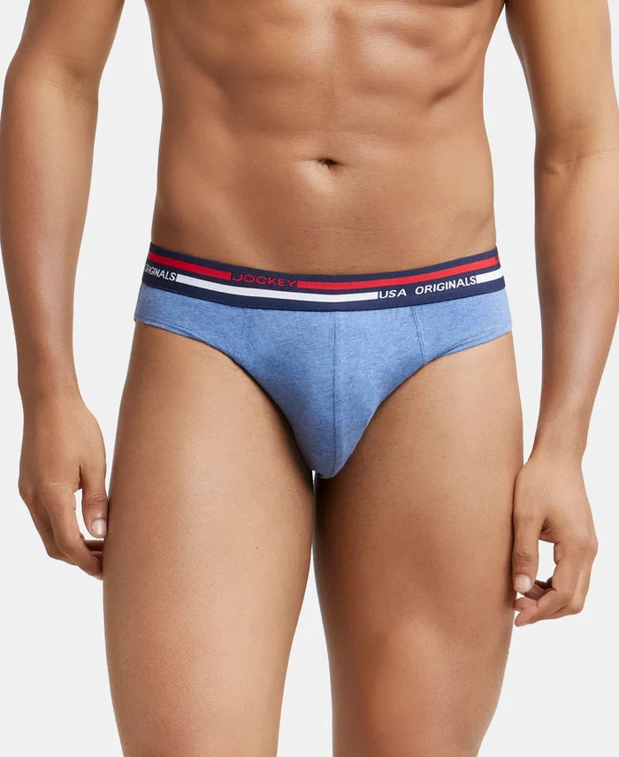 Super Combed Cotton Solid Brief with Ultrasoft Waistband - Light Denim Melange-2