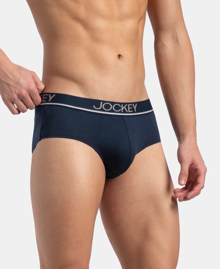 Super Combed Cotton Solid Brief with Ultrasoft Waistband - Navy (Pack of 3)