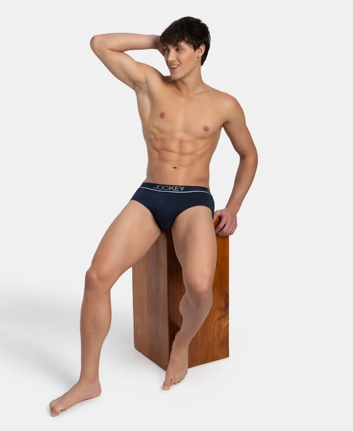 Super Combed Cotton Solid Brief with Ultrasoft Waistband - Navy (Pack of 3)