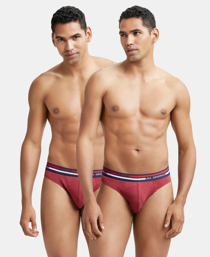 Super Combed Cotton Solid Brief with Ultrasoft Waistband - Red Melange-1