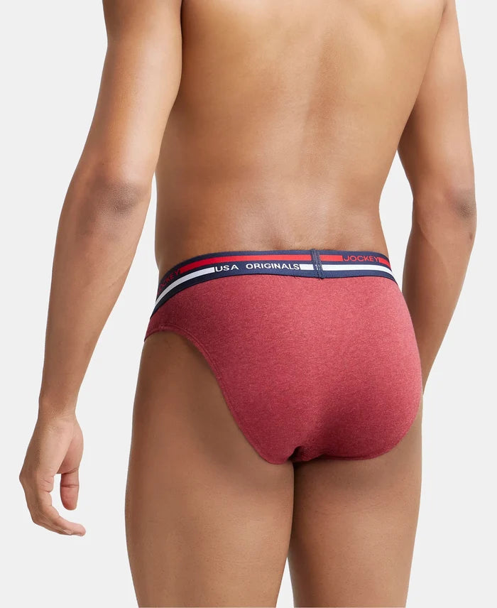 Super Combed Cotton Solid Brief with Ultrasoft Waistband - Red Melange-4