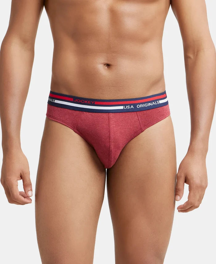 Super Combed Cotton Solid Brief with Ultrasoft Waistband - Red Melange-2