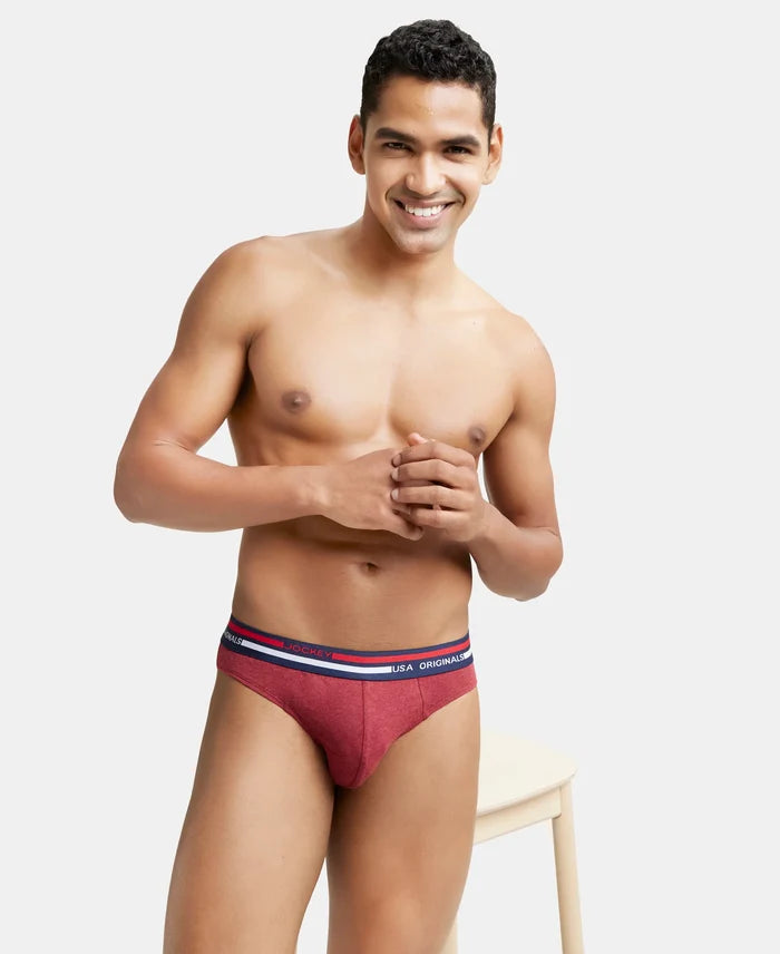 Super Combed Cotton Solid Brief with Ultrasoft Waistband - Red Melange-6