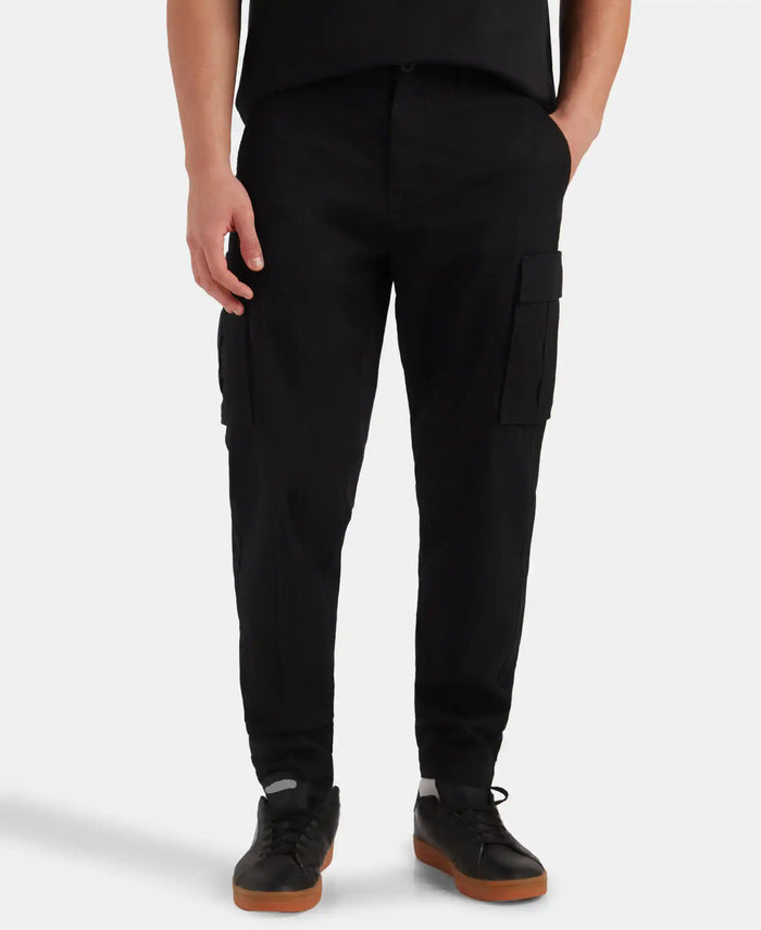 Super Combed Cotton Woven Regular Fit Cargo Jogger with Seven Pockets - Black