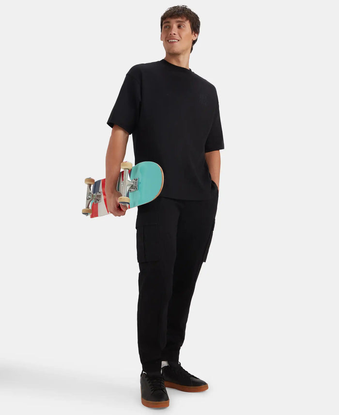 Super Combed Cotton Woven Regular Fit Cargo Jogger with Seven Pockets - Black