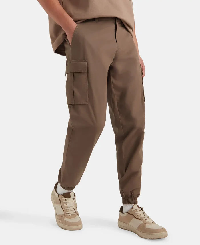 Super Combed Cotton Woven Regular Fit Cargo Jogger with Seven Pockets - Dark Khaki
