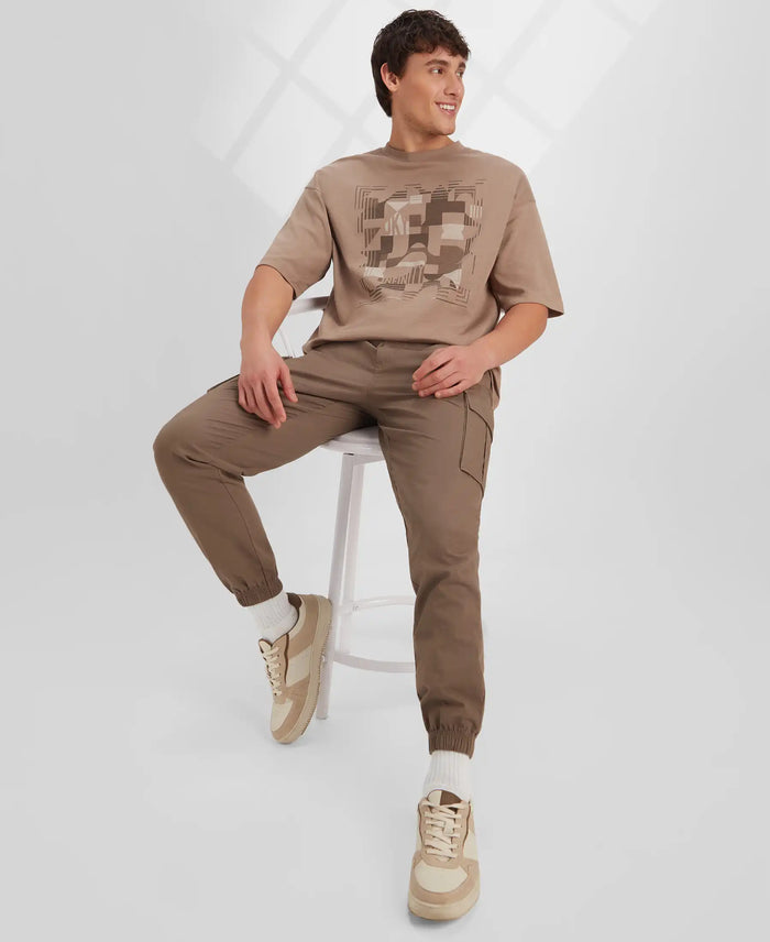 Super Combed Cotton Woven Regular Fit Cargo Jogger with Seven Pockets - Dark Khaki