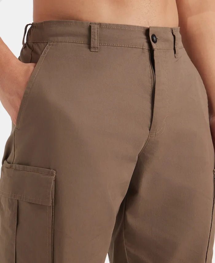 Super Combed Cotton Woven Regular Fit Cargo Jogger with Seven Pockets - Dark Khaki