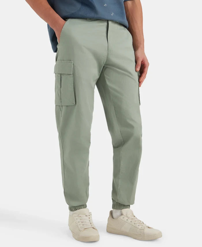 Super Combed Cotton Woven Regular Fit Cargo Jogger with Seven Pockets - Iceberg Green