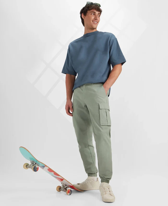 Super Combed Cotton Woven Regular Fit Cargo Jogger with Seven Pockets - Iceberg Green
