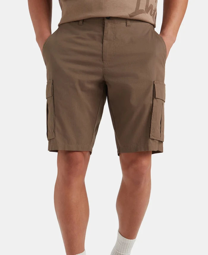 Super Combed Cotton Woven Straight Fit Cargo Shorts with Seven Pockets - Dark Khaki