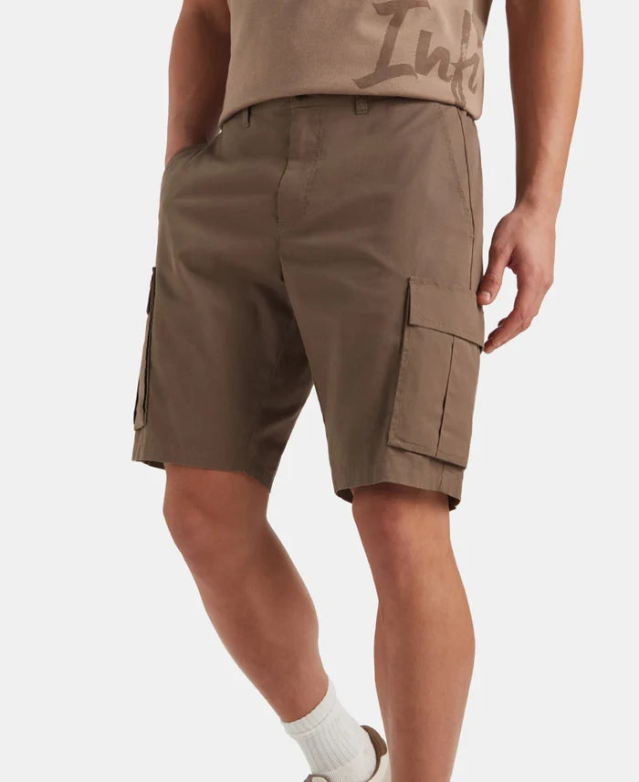 Super Combed Cotton Woven Straight Fit Cargo Shorts with Seven Pockets - Dark Khaki