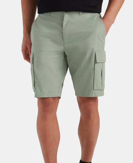 Super Combed Cotton Woven Straight Fit Cargo Shorts with Seven Pockets - Iceberg Green
