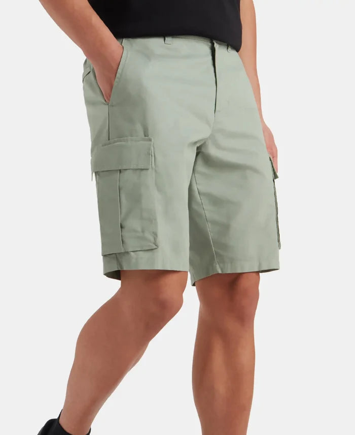 Super Combed Cotton Woven Straight Fit Cargo Shorts with Seven Pockets - Iceberg Green