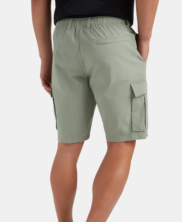 Super Combed Cotton Woven Straight Fit Cargo Shorts with Seven Pockets - Iceberg Green