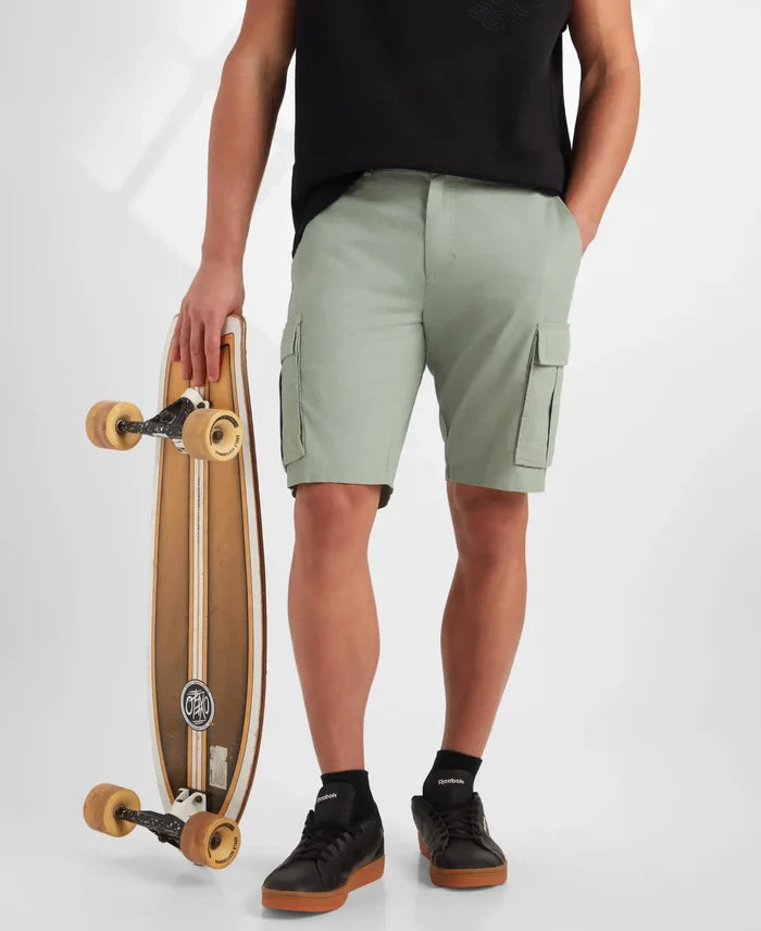 Super Combed Cotton Woven Straight Fit Cargo Shorts with Seven Pockets - Iceberg Green