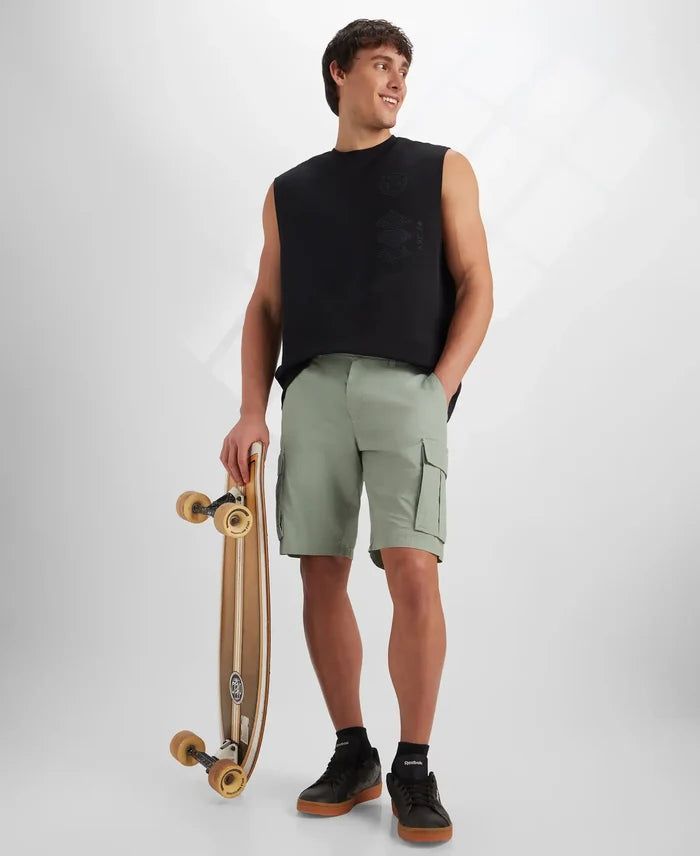 Super Combed Cotton Woven Straight Fit Cargo Shorts with Seven Pockets - Iceberg Green