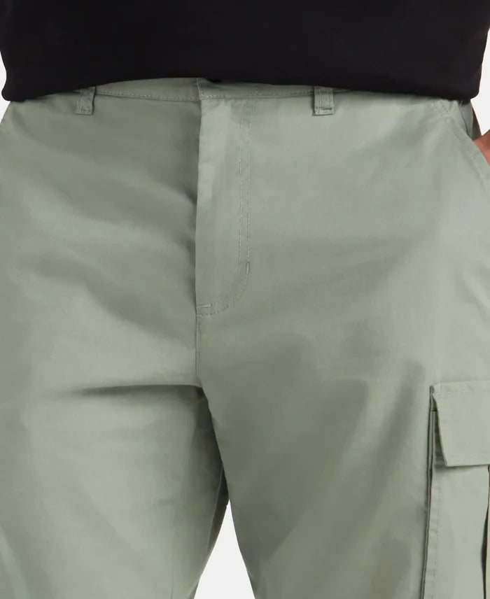 Super Combed Cotton Woven Straight Fit Cargo Shorts with Seven Pockets - Iceberg Green