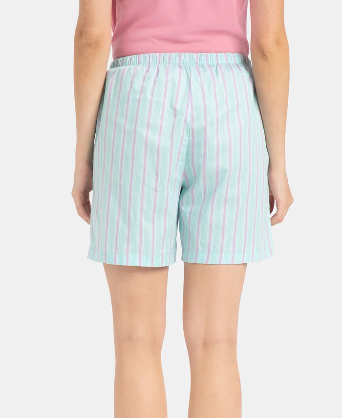 Super Combed Cotton Yarn Dyed Woven Relaxed Fit Striped Shorts with Side Pockets - Aqua Sky