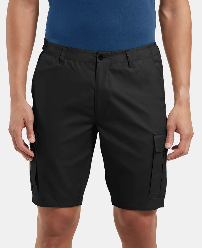 Super Combed Mercerised Cotton Woven Straight Fit Cargo Shorts - Black