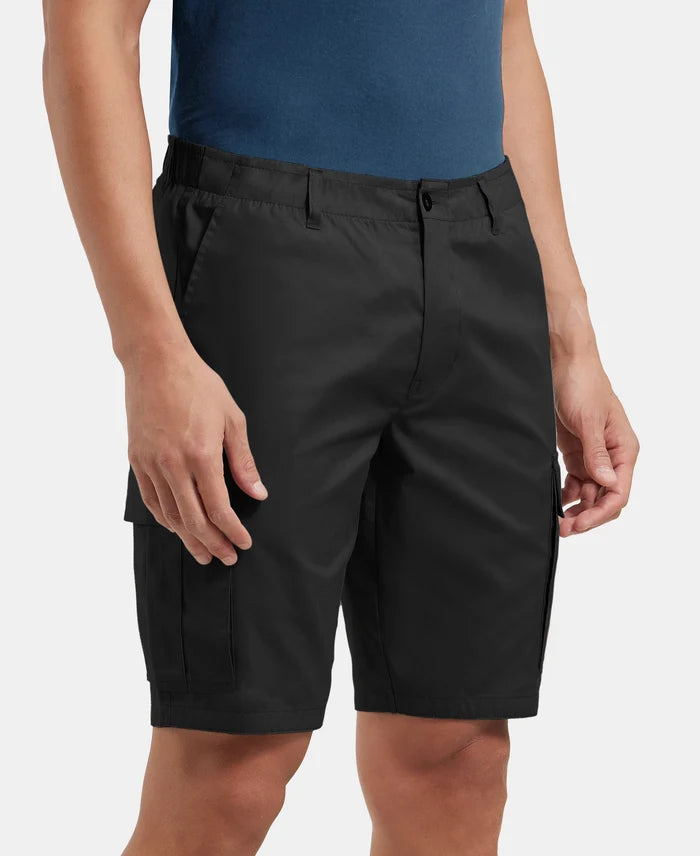 Super Combed Mercerised Cotton Woven Straight Fit Cargo Shorts - Black
