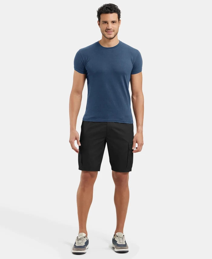 Super Combed Mercerised Cotton Woven Straight Fit Cargo Shorts - Black
