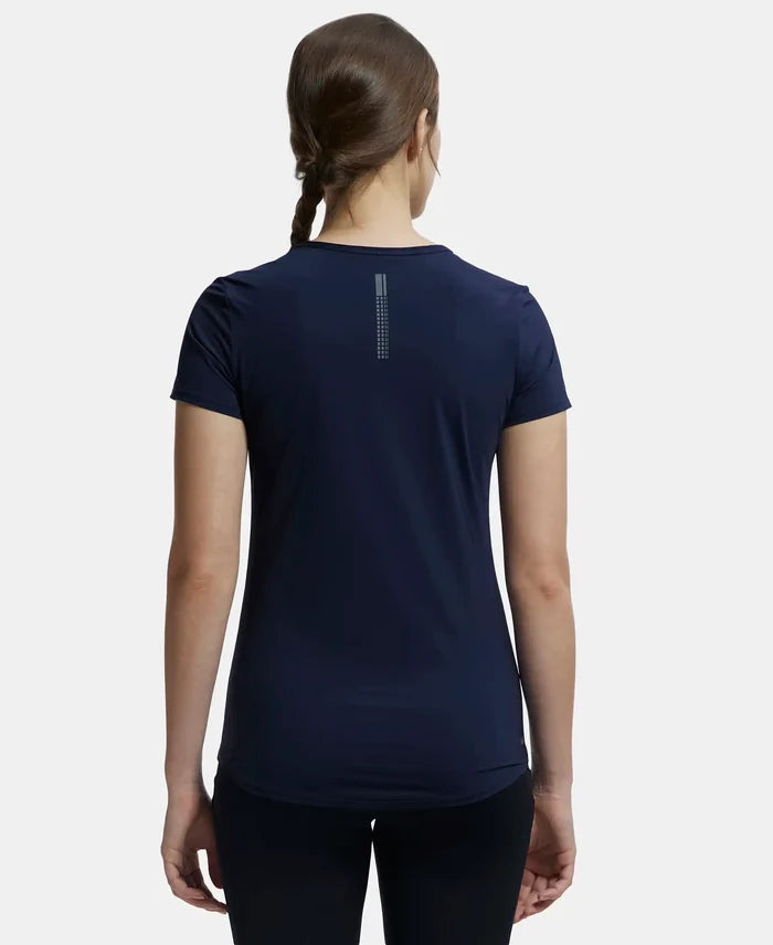 Tactel Microfiber Elastane Stretch Relaxed Fit Solid Curved Hem Styled Short Sleeve T-Shirt - Cosmic Sapphire