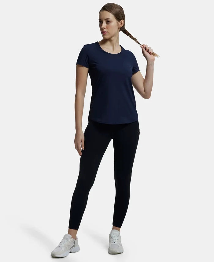 Tactel Microfiber Elastane Stretch Relaxed Fit Solid Curved Hem Styled Short Sleeve T-Shirt - Cosmic Sapphire