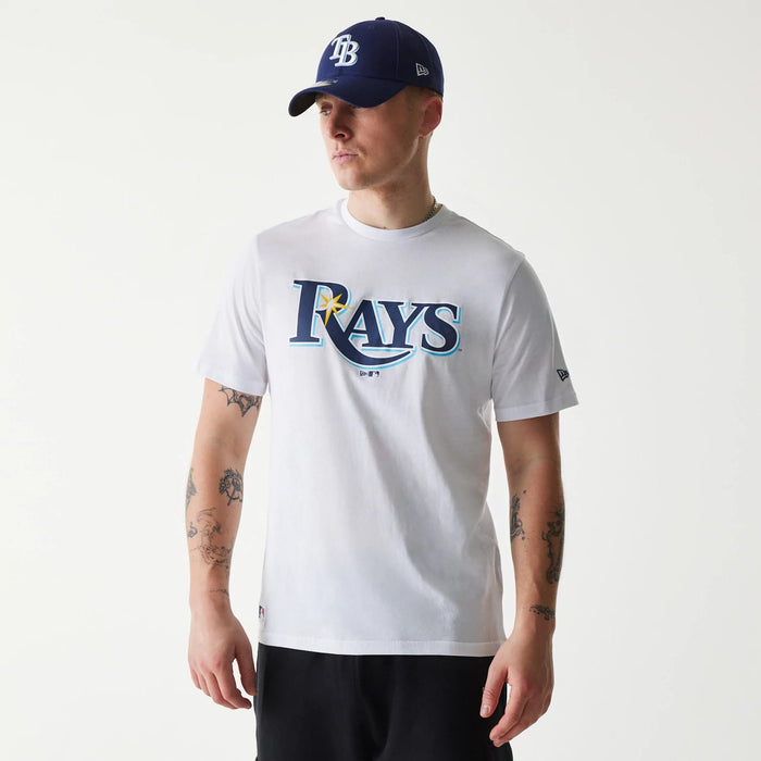 The Male model is wearing Tampa Bay Rays MLB Regular White T-Shirt 1