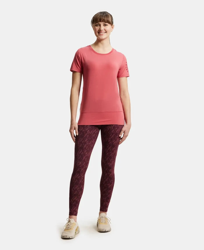 Tencel Lyocell Elastane Relaxed Fit Graphic Printed Half Sleeve T-Shirt - Garnet Rose-4